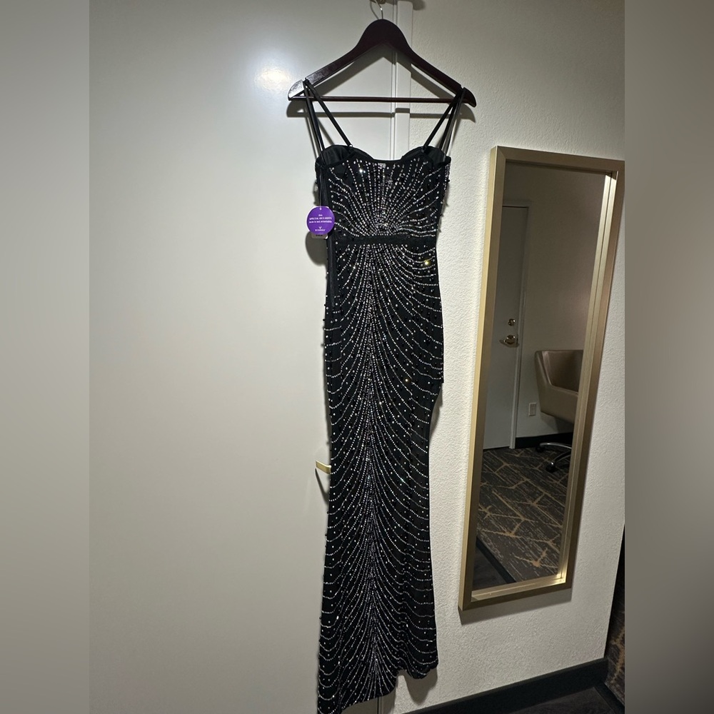 Windsor Black and Silver Beaded Prom Dress Iridescent Rhinestone winter formal S - Picture 4 of 9